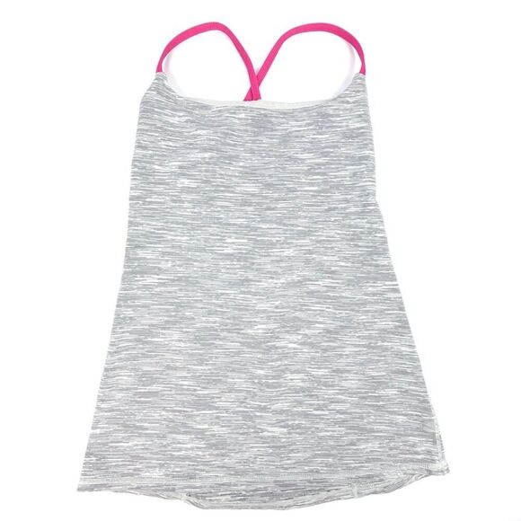 LULULEMON Dancing Warrior Tank Yoga Top Heathered Gray Jeweled Pink Athleisure - Picture 1 of 6